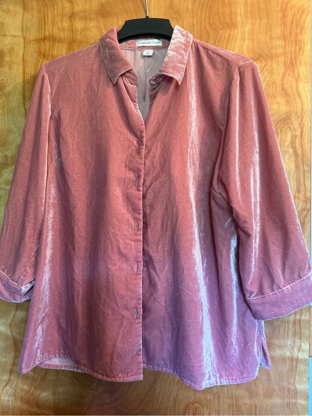 Coldwater Creek Velvet Button-Down Shirt - Rose Womens Petite XL